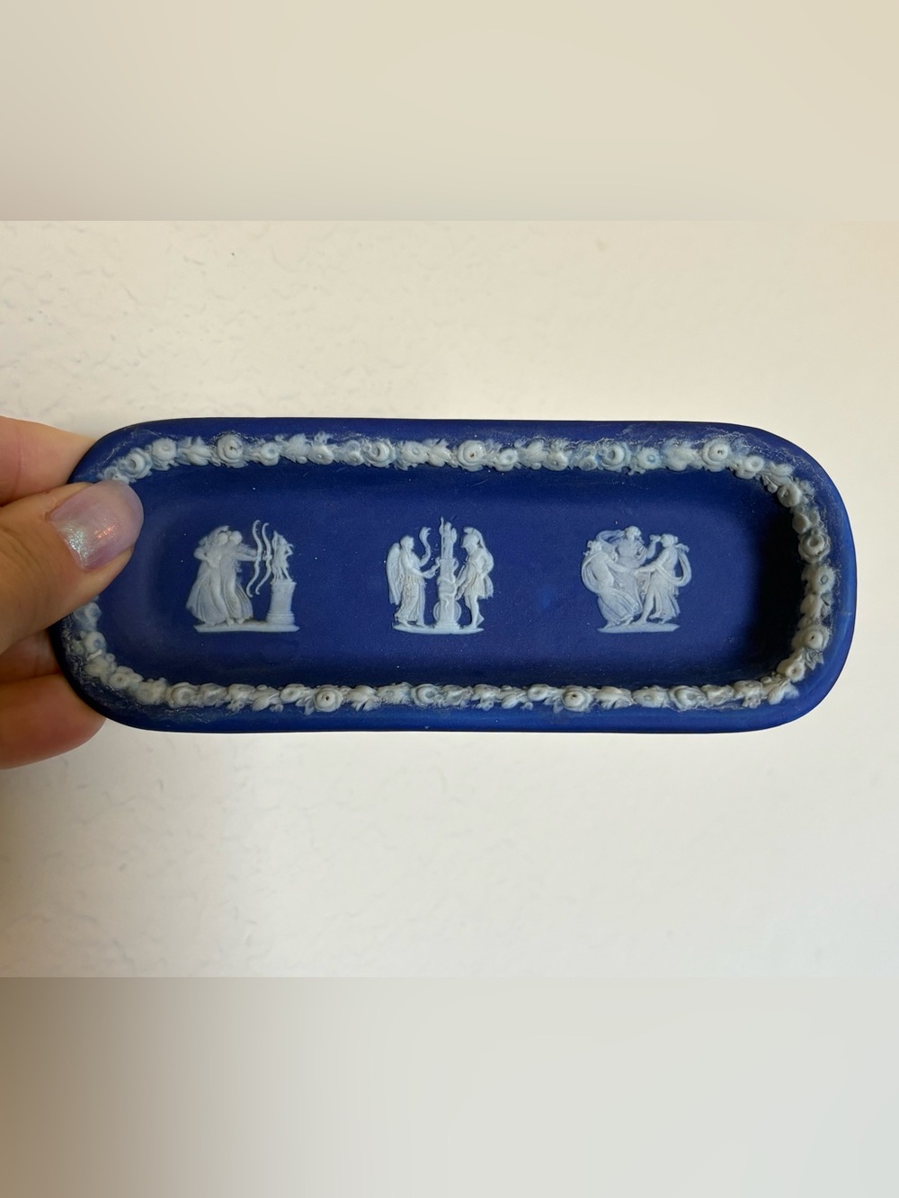 Vintage Jasperware Wedgwood Cobalt Blue Oval Trinket Dish